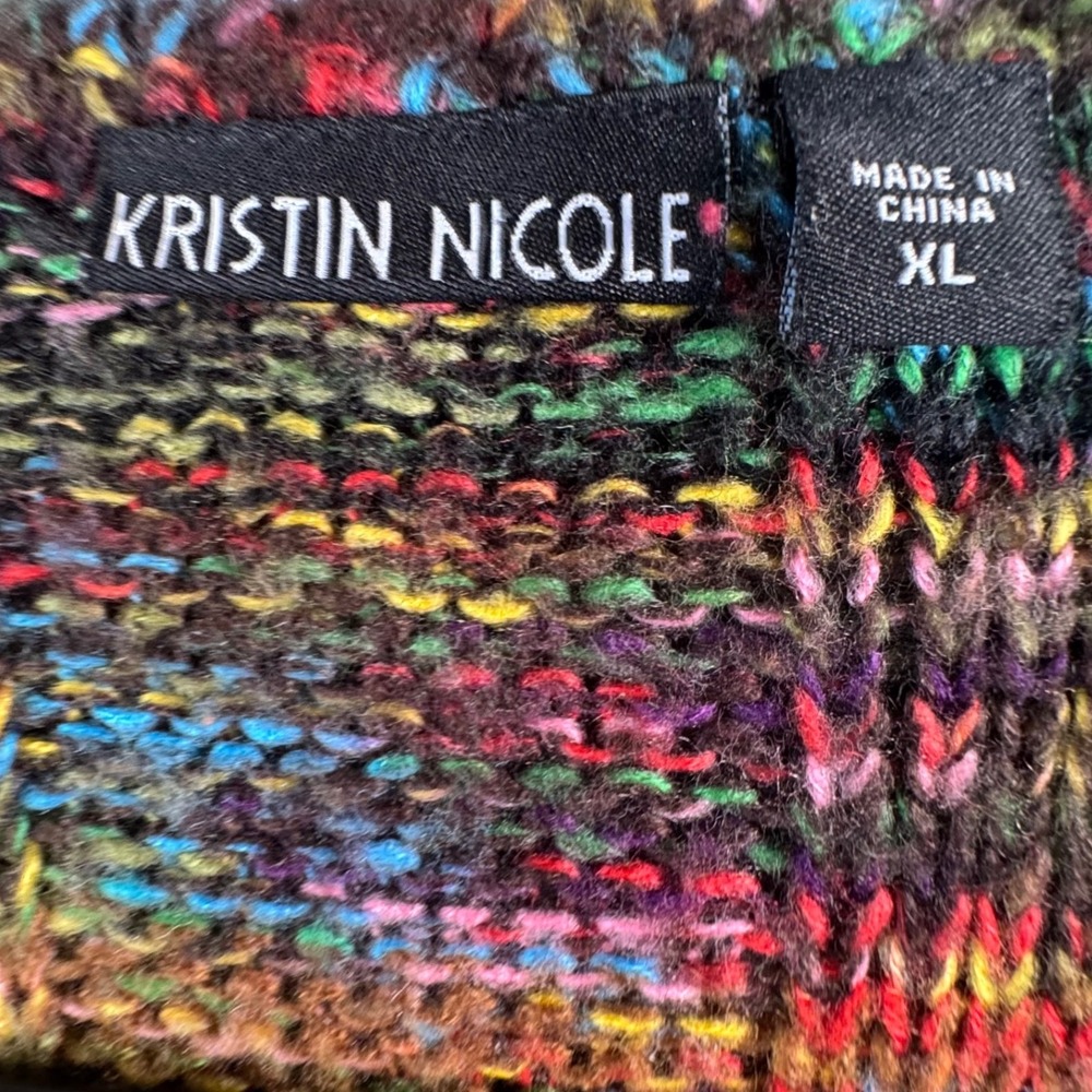 Kristin Nicole Womens XL Multicolor Knit V-Neck Sweater Pockets Boho - Picture 2 of 8